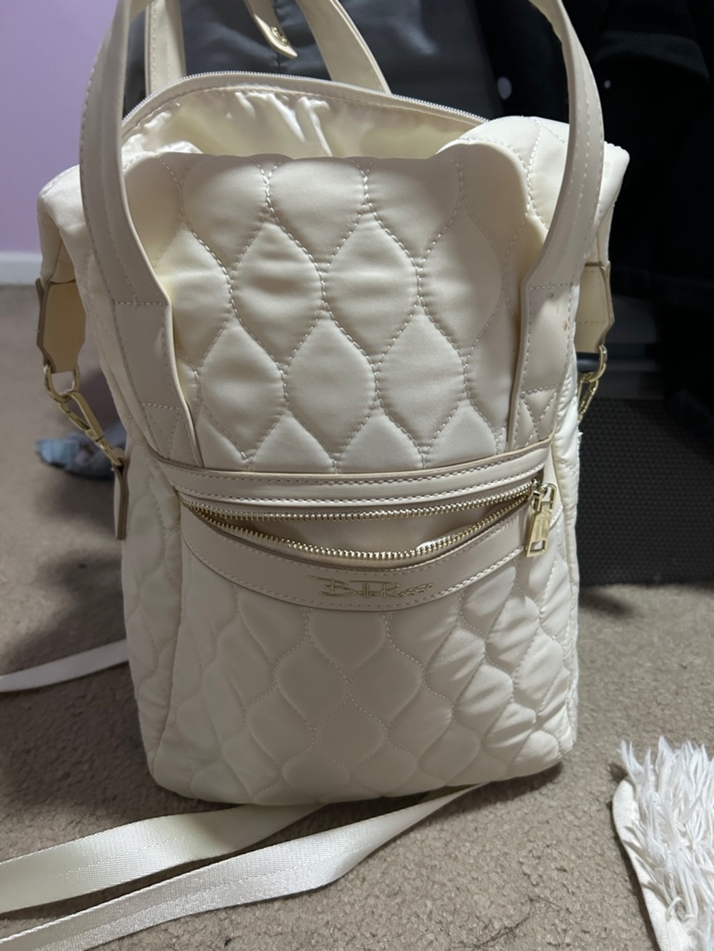 Quilted Cream Women's Backpack with Gold Accent Hardware